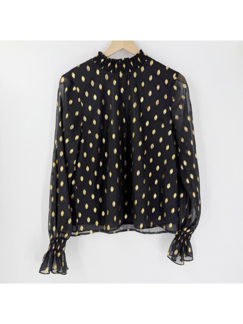 Pomander Place Celeste Blouse Black Gold Smocked Dots S